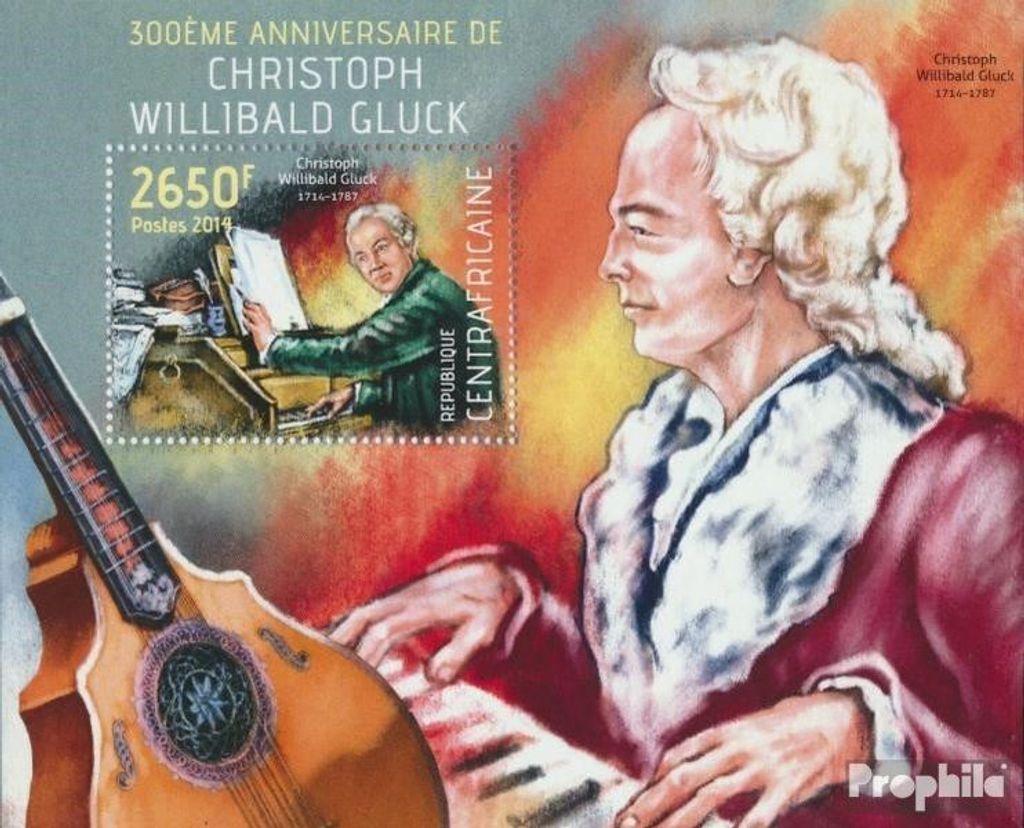 Briefmarken Zentralafrikanische Republik 2014 Mi Block 1111 (kompl. Ausgabe) postfrisch Christoph Willibald Gluck