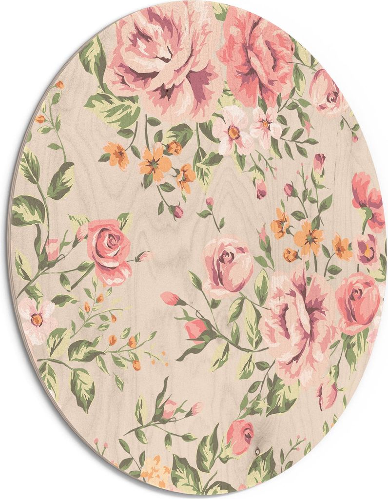 DEQORI Holzbild Ø 50 cm 'Tapete mit Blumenmuster' Bild auf Holz Wandbild Kunstdruck