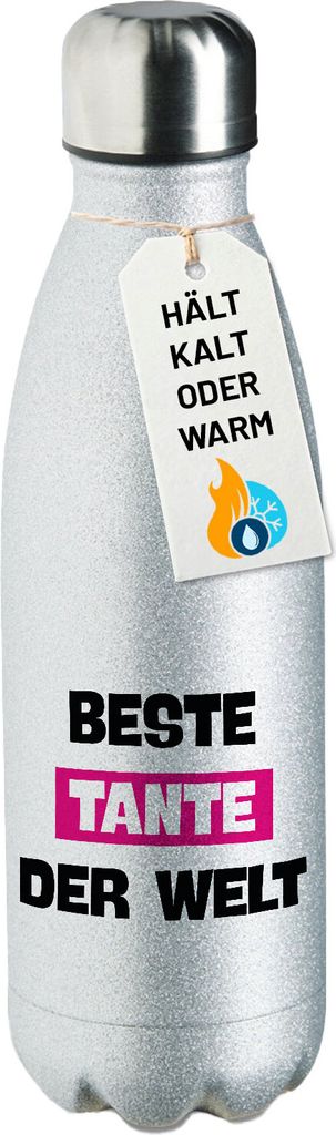 Huuraa Trinkflasche Beste Tante der Welt 500ml Silver Edelstahl Wasserflasche Trinkflasche Geschenkidee