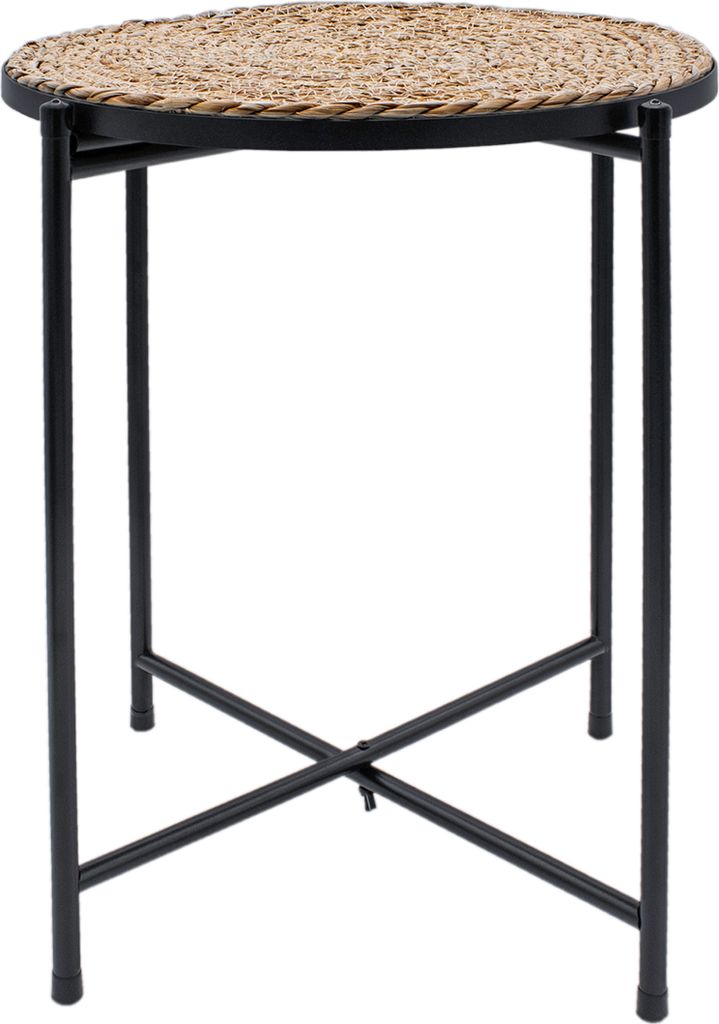 Metall Beistelltisch mit Schilf Tischplatte - 45 x 38 cm - Metall Couchtisch schwarz klappbar - Sofatisch Teetisch Kaffeetisch Blumenhocker