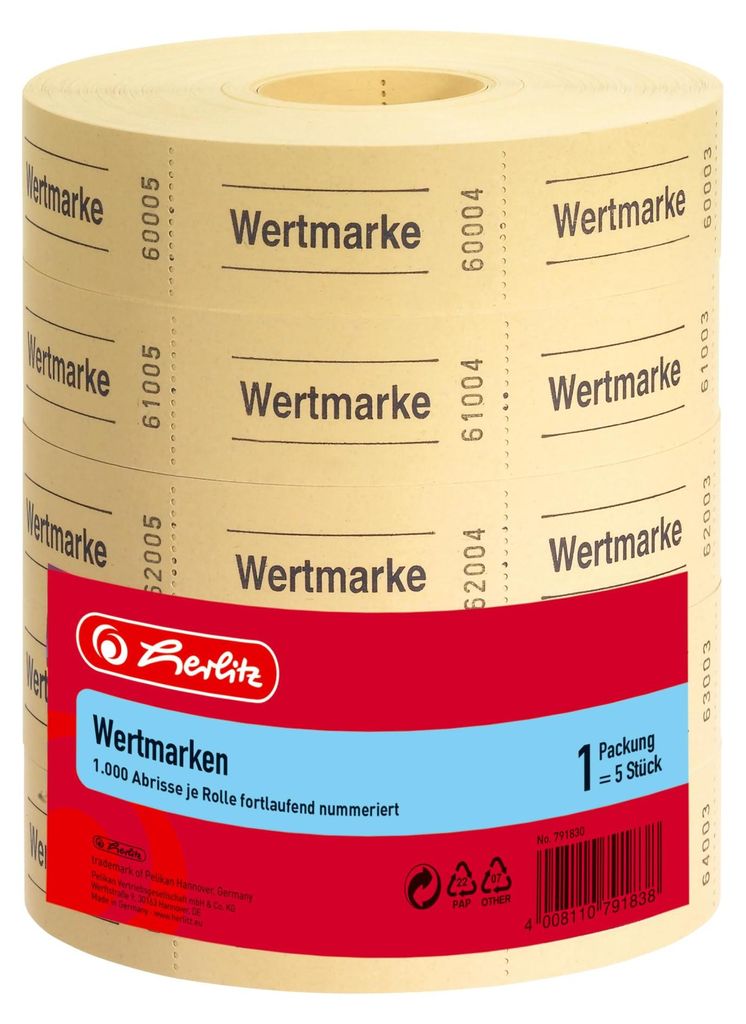 Herlitz 791830 Neutrale Wertmarken 5x1000 Abrisse, farblich Produktbild 