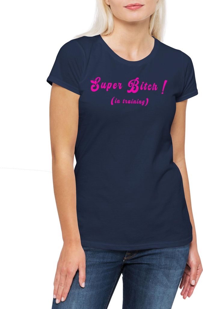 Urban Backwoods Super Bitch In Training, Damen T-Shirt, Farbe: Navy, Größe: M