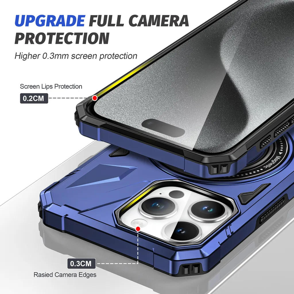 Cover MagSafe iPhone 15 Pro Max Blu con Supporto Anello Magnetico - 8