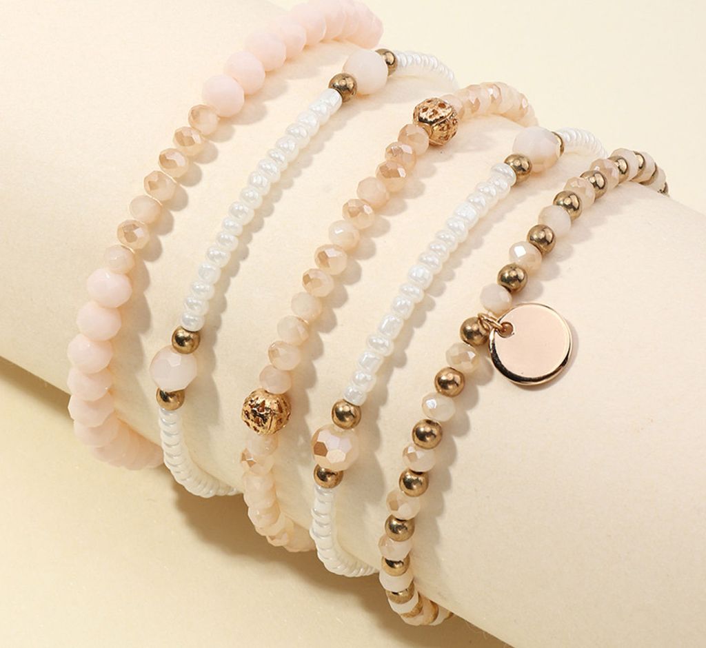 5 Stücke Frauen Mode Legierung Gold Silber Elastische Party Perlen Armband Geburtstagsgeschenk
