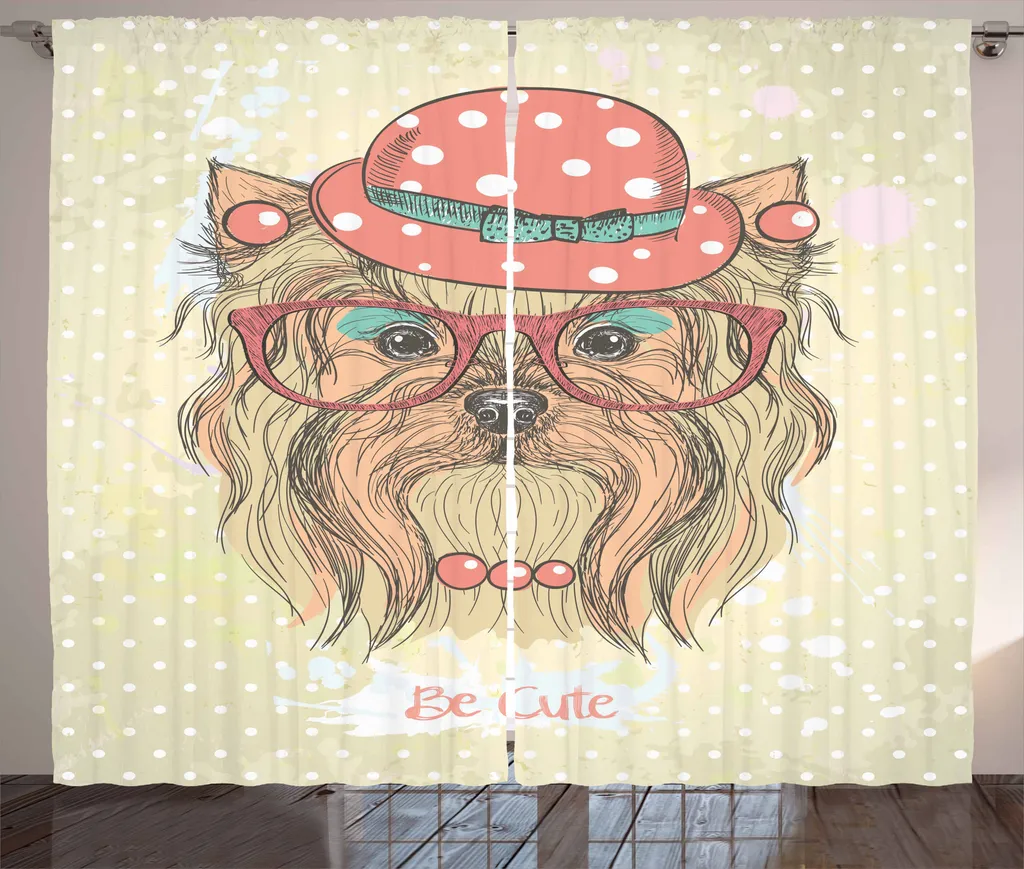 Rideau à fronces Yorkie Puppy 280x225 cm style rustique beige