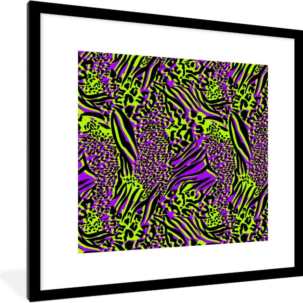 MuchoWow Gerahmtes Poster Tiere - Muster - Neon 40x40 cm - Poster mit Schwarzem Bilderrahmen Wandposter Rahmen Foto Bilder - Poster - Plakat im R...