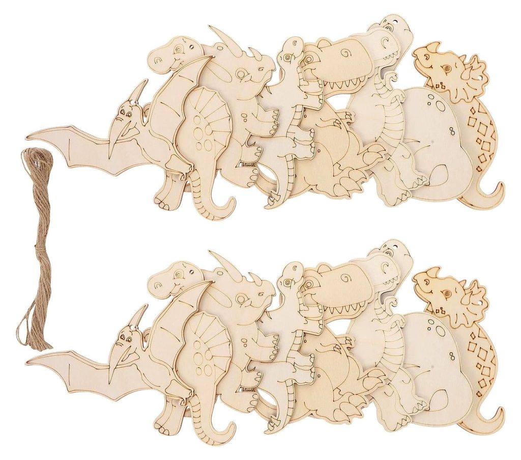 Bastelset mit Holz-Dinosauriern, 16 Stück, dünne Holzplatten mit Dinosaurier-Motiven zum Bemalen für Kindergeburtstage und kreative Dekoration