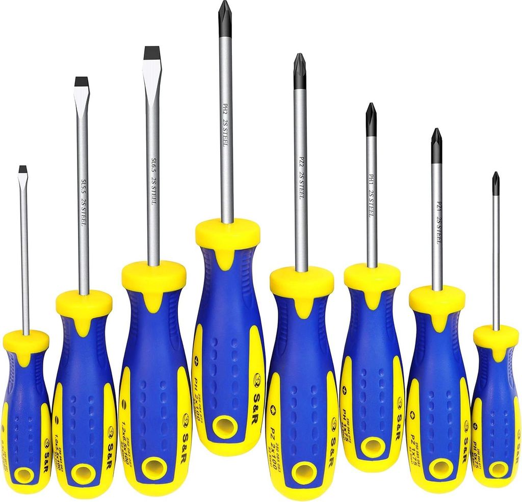 Schraubendreher Set, 8-teilig, magnetisch, Kreuzschlitz PH-PZ, SL Schlitz, Power Form Schraubendreher Set, angepasster ergonomischer Griff, profess...