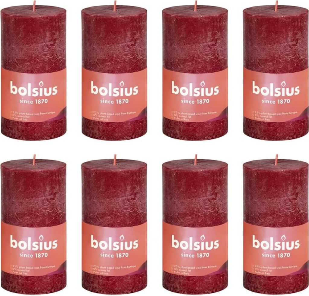 Bolsius Rustikale Stumpenkerzen Shine 8 Stk. 100x50 mm Samtrot