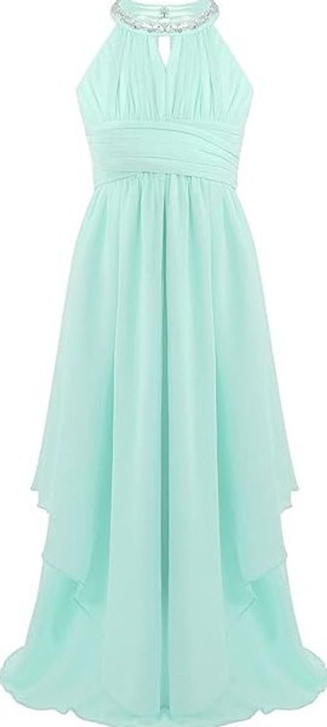 Mädchen Prinzessin Abendkleid Gr. 152 Cm Neckholder Strass Blumenmädchenkleid Hochzeit Partykleid Lang Faltenrock