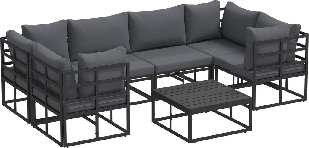 "2026 Aktion" Gartensofa-set - elegantes Design - Sitzgruppe mit Sofa, Tisch - mit Kissen 7 pcs Schwarz Aluminium - Terassenmöbel NeuMöbel202835
