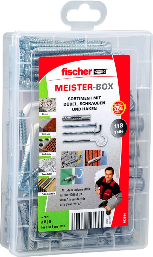 fischer MEISTER-BOX UX mit Schrauben und Haken