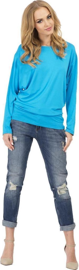 Damen Longshirt langarm Bluse mit Fledermausärmel Top; Azurblau/S/M 36/38