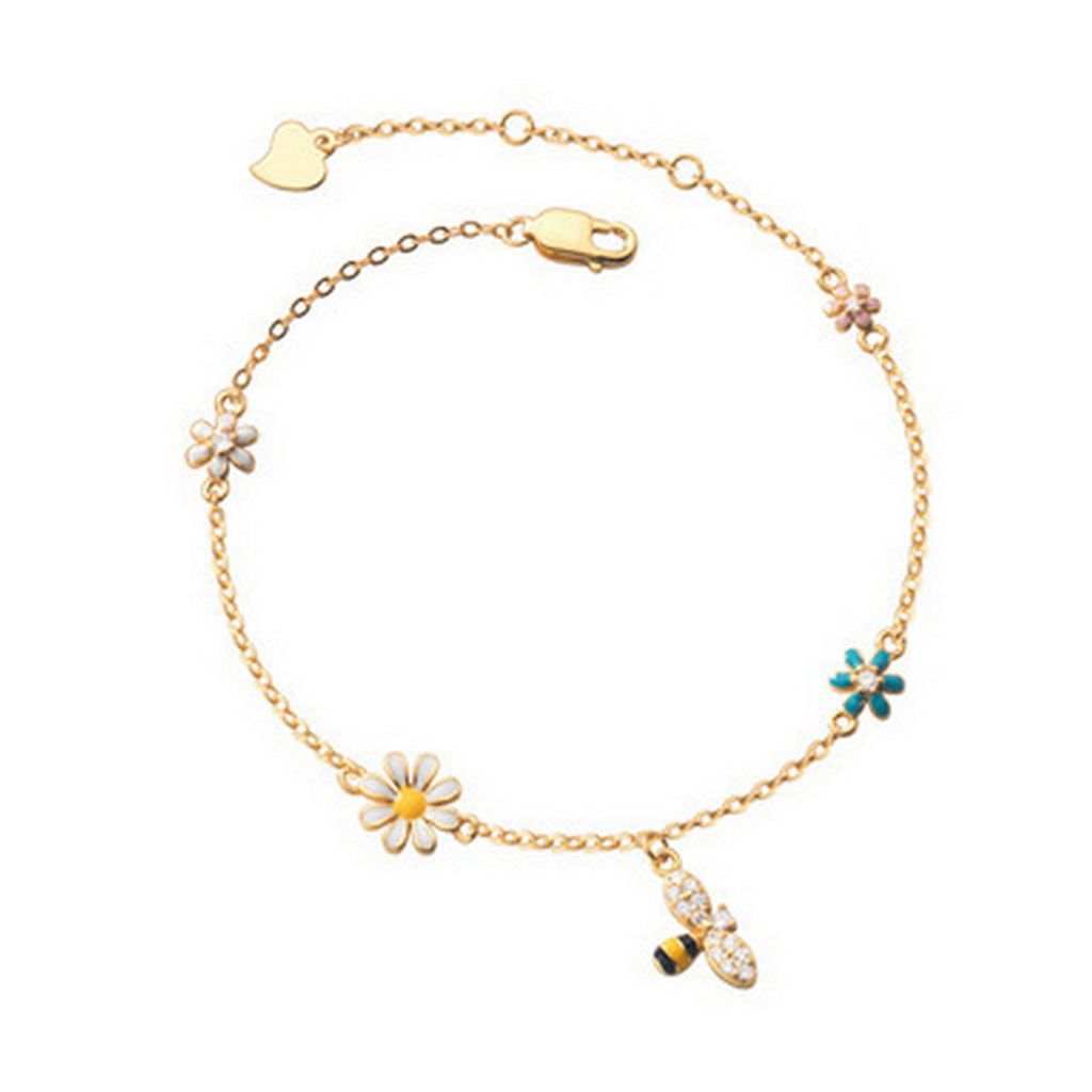 Frauen Armband Süße Exquisite Biene Blume Form Anhänger Dame Armreif Geburtstagsgeschenk-Golden