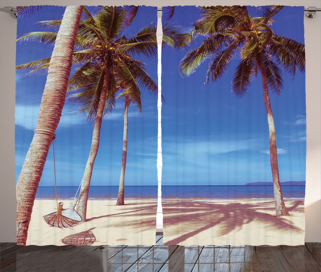 ABAKUHAUS Sommer Rustikaler Vorhang, Ocean Palms Warmer Strand, Wohnzimmer Universalband Gardinen mit Schlaufen und Haken, 280 x 225 cm, Marine Cre...