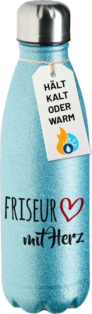 Huuraa Trinkflasche Friseur mit Herz 500ml Blue Edelstahl Wasserflasche Trinkflasche Geschenkidee