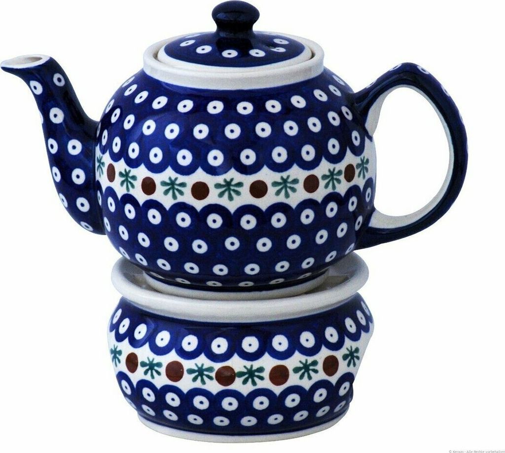 Original Bunzlauer Keramik 1,0 Liter Teekanne Ø23 cm mit Stövchen Design 41