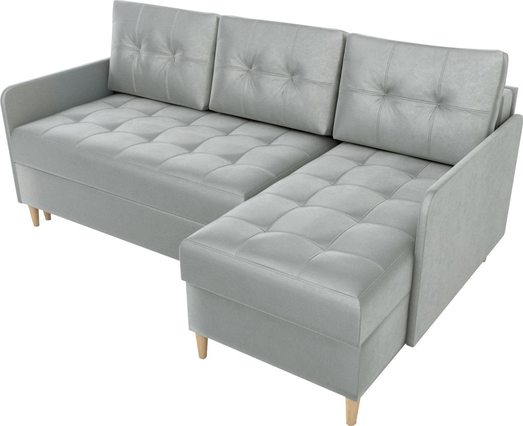 BroMARKT Ecksofa mit Schlaffunktion und Bettkasten Fado Grau Samtstoff Rechts