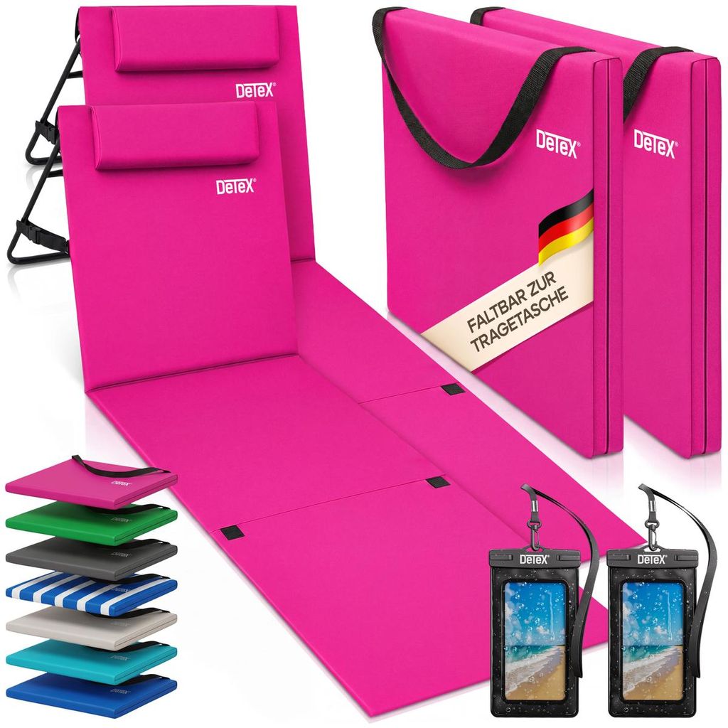 DETEX® 2x Strandmatte mit Rückenlehne Gepolstert Pink Produktbild 