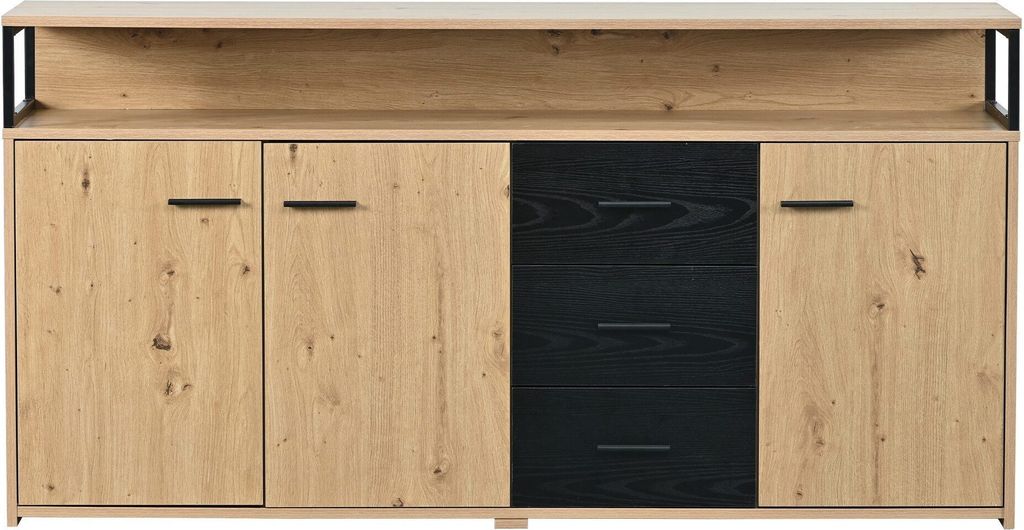 Sideboard Industrielles Kommode Kuechenschrank Metallgriffe Aufbewahrungsschrank Highboard mit Metallgriffe fuer Schlafzimmer Wohnzimmerschrank Natur