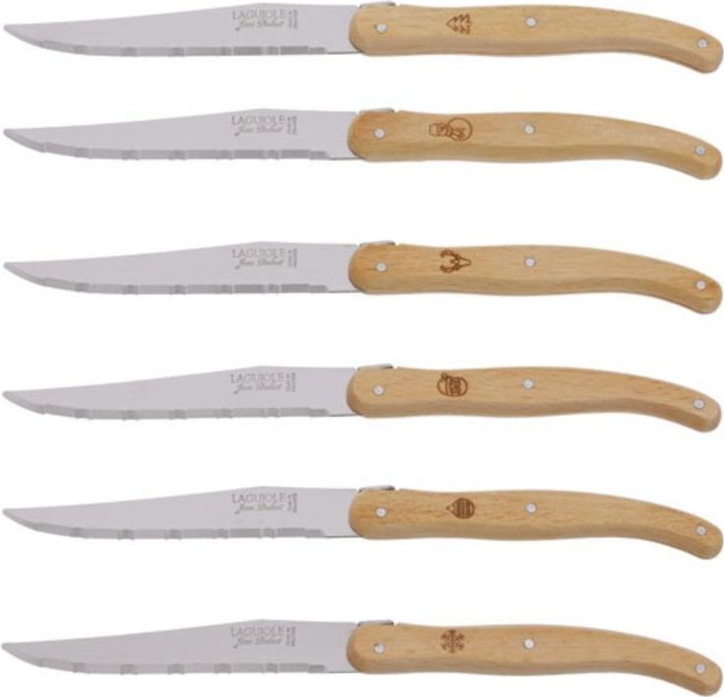 Ein Französischer Weihnachten 6 Steakmesser Laguiole mit Eschenholzgriff Pefc - Jean Dubost
