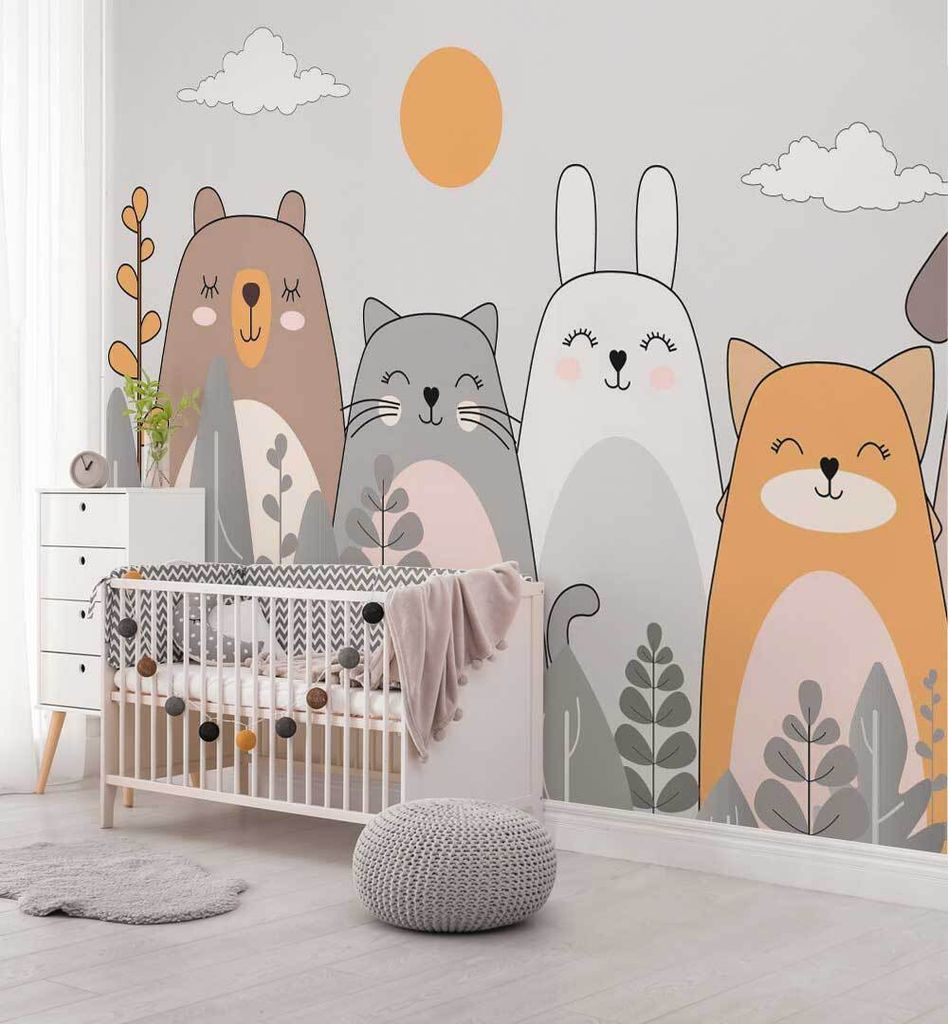Fototapete süße Tiere im Wald, Material:Superior Vlies 350g/qm, Größe Tapete:455 x 300cm