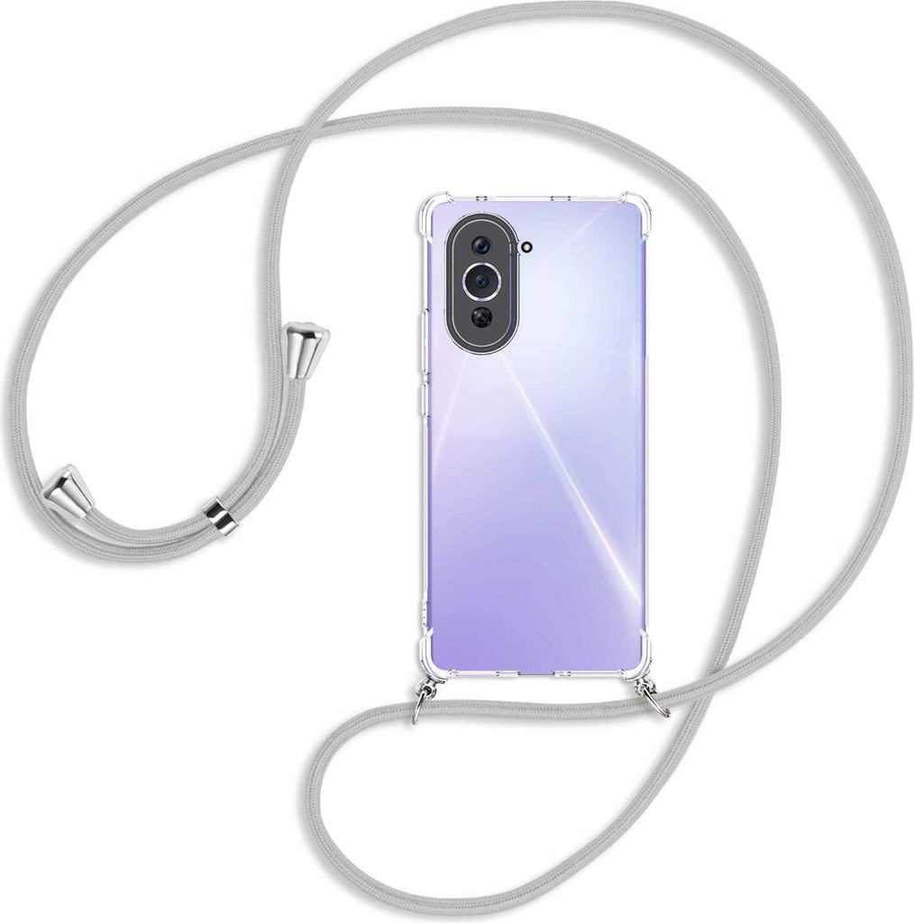 Handykette Backcover-Schutzhülle mit Band (Metall silberfarben) für Huawei nova 10 (NCO-AL00, 6.67'') - silbergrau