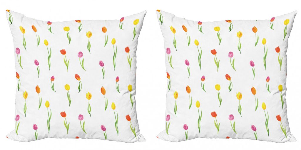 ABAKUHAUS Aquarell-Blumen Kissenbezug Set (2Stück), Bunter Tulpen Muster Land Art Blumenentwurfs Aquarell Effekt Kunst, 60x60cm, Mehrfarbig