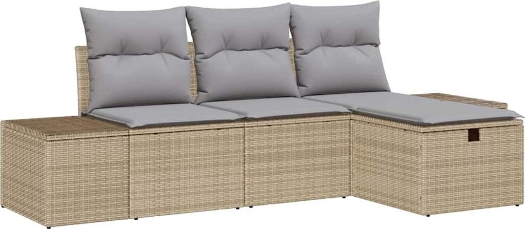 Garten-Sofa-Set mit Kissen 4 pcs Beige Poly Rattan
