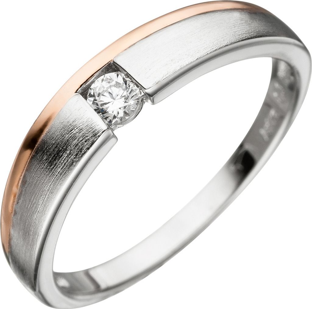 Ring Damenring mit Zirkonia weiß 925 Silber teilvergoldet teilmattiert bicolor Innenumfang 52mm Ø16.6mm