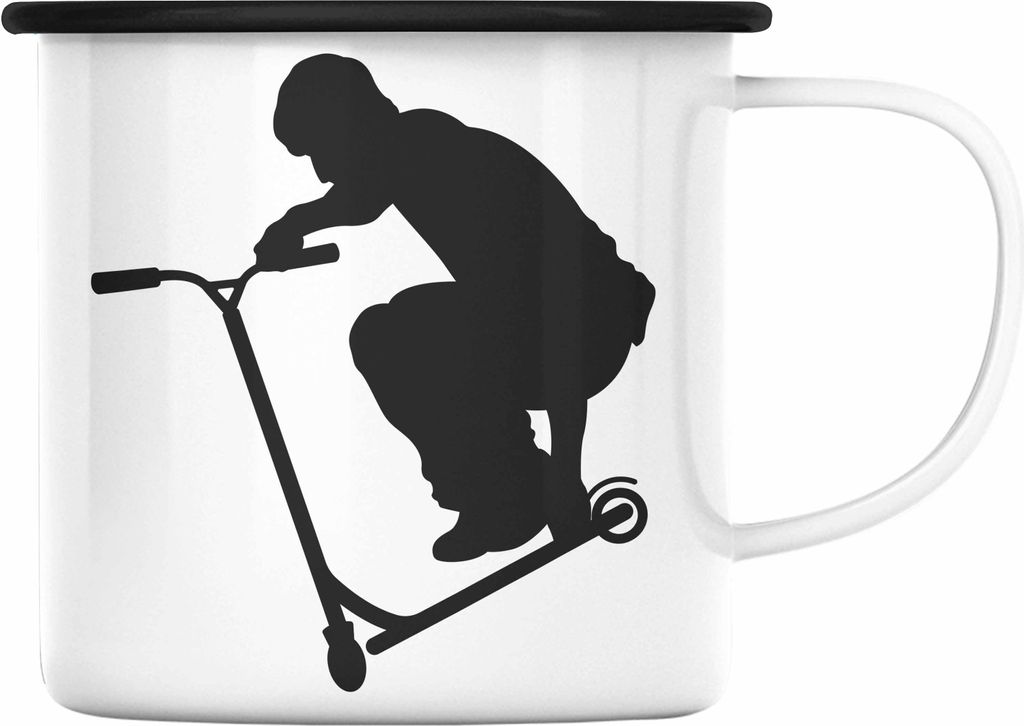 Trendation - Scooter Roller Fahrer Geschenk Emaille Tasse Scooterfahrer Geschenkidee Scooting Geschenkidee Jungs Profi Scooterfahrer Stunt (Schwarz)