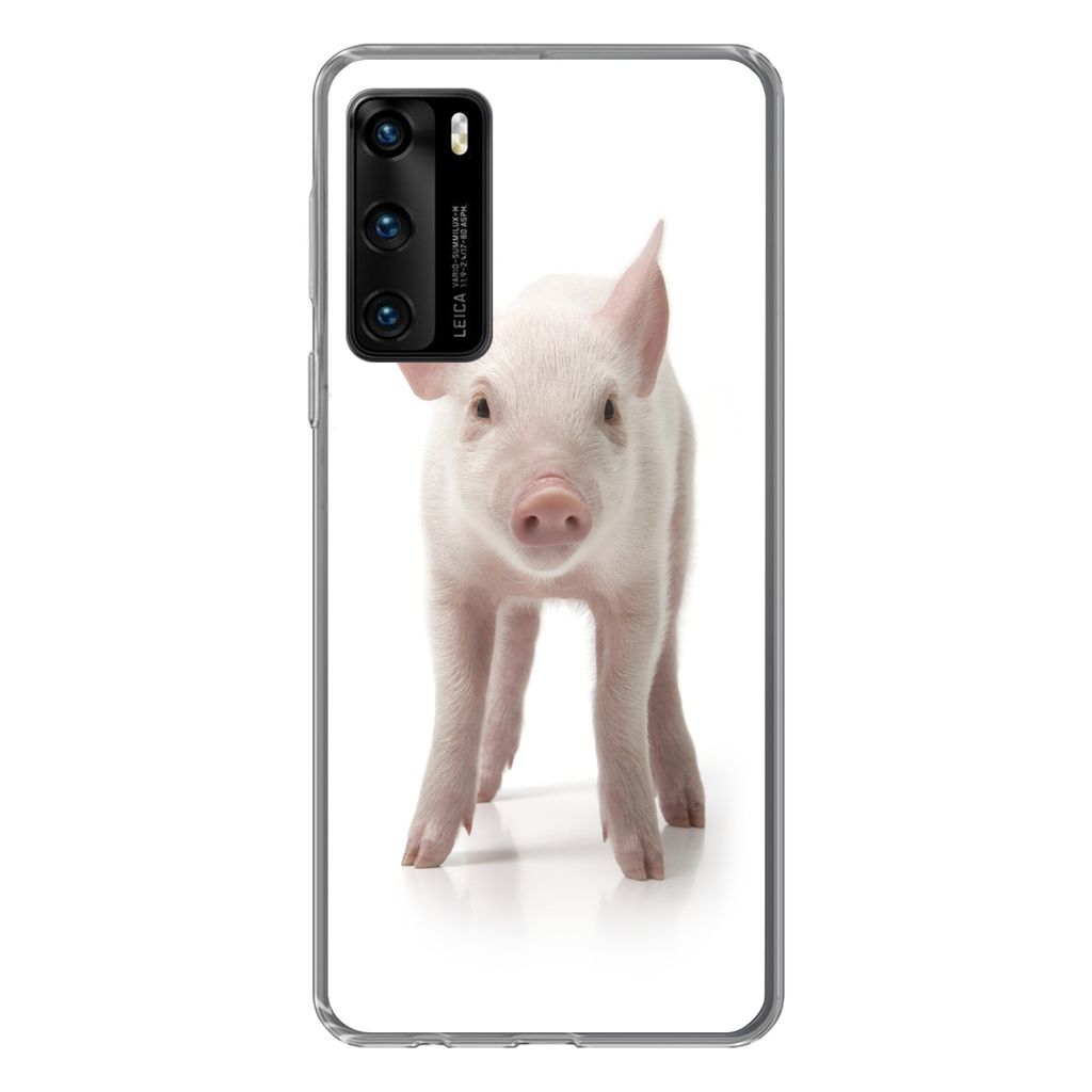 MuchoWow Handyhülle Schutzhülle Hülle für Huawei P40 Schwein - Tiere - Weiß Silikon Softcase Handy Hülle - Handytasche