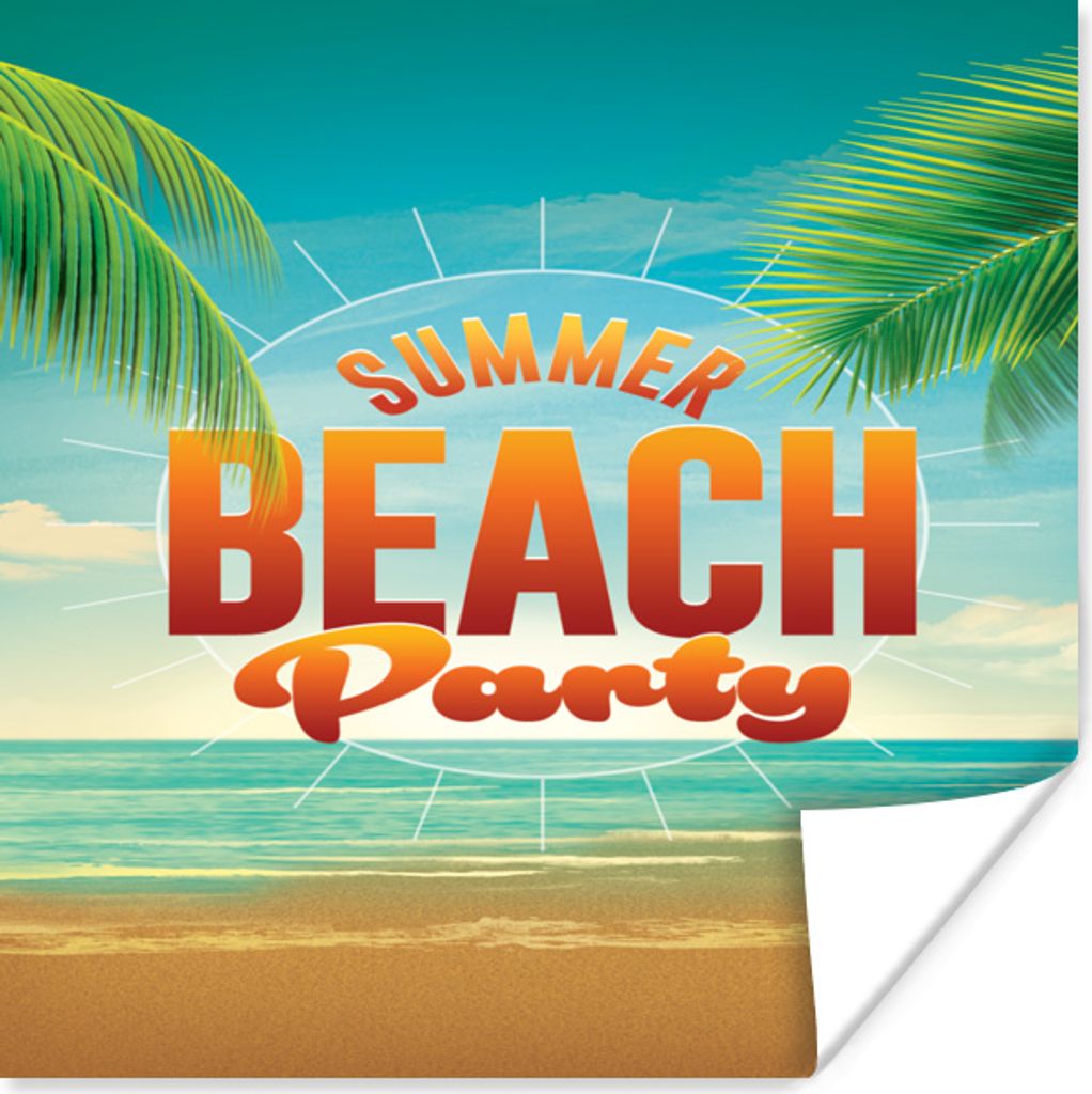 MuchoWow Poster Zitate - Sommerstrandparty - Strand - Flyer - Meer 75x75 cm - Wand Dekoration