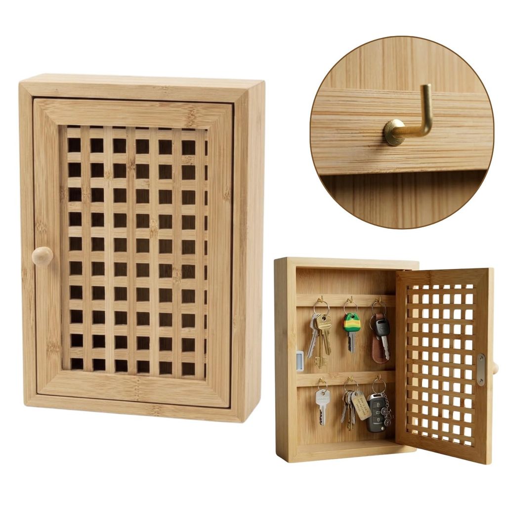 Závěsná skříňka na klíče KIZU, 19 x 27 x 6 cm, bambus Obrázek produktu 