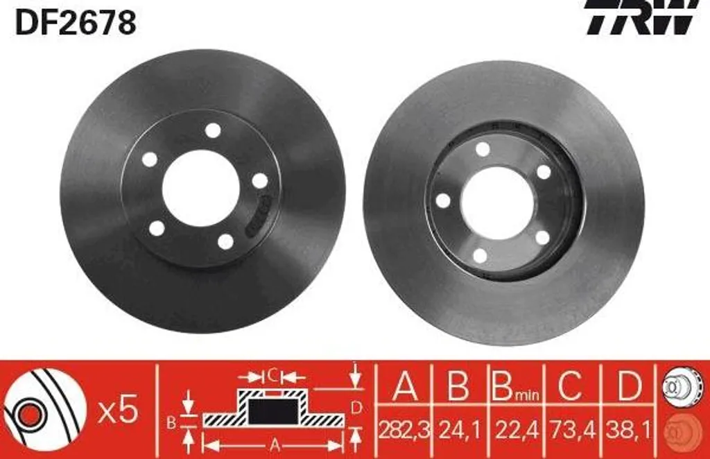 Disque de frein arrière TRW DF2678 pièce auto pour Voyager OE 4683260