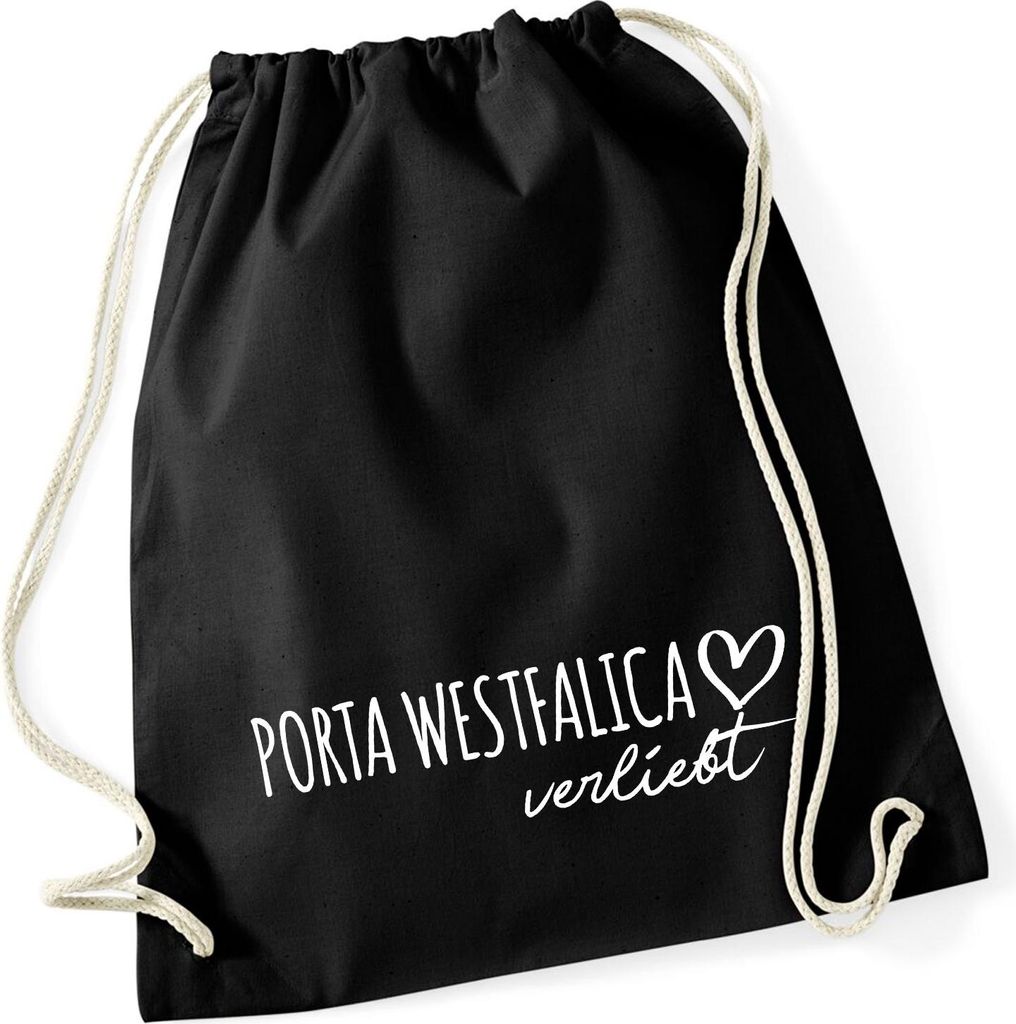 Huuraa Turnbeutel Porta Westfalica verliebt 12 Liter Black Baumwolle Rucksack Geschenkidee