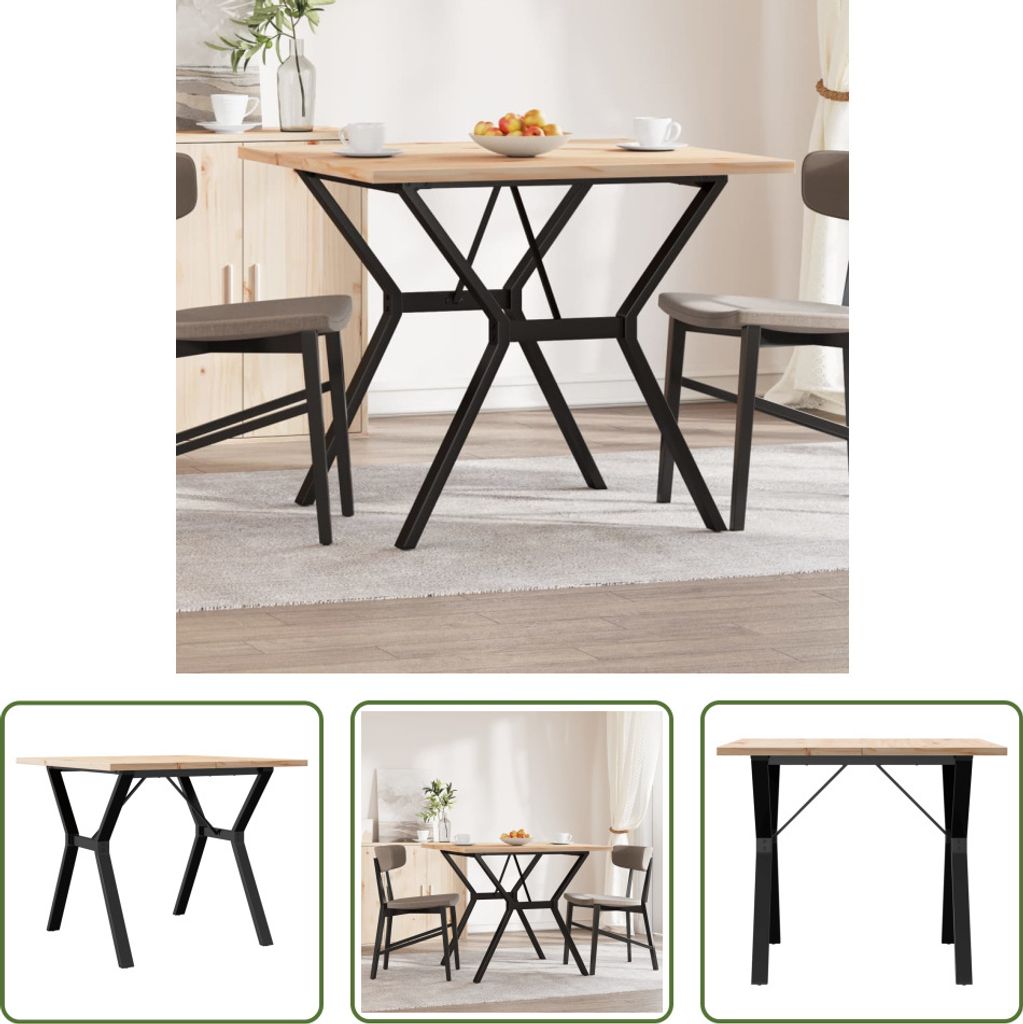 The Living Store Esstisch Y-Gestell 90x90x75,5 Massivholz Kiefer und Gusseisen