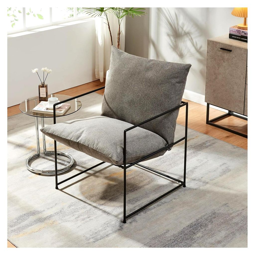 Utsjoki Loungesessel Relaxsessel mit Metallgestell 90 x 61 x 70 cm Lesesessel Einzelsofa mit Polsterkissen Schwarz/Dunkelgrau