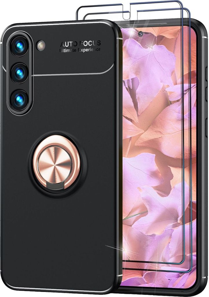 Matte Ring Silikon Hülle für Samsung Galaxy S23, 2x Displayschutz Rose Gold
