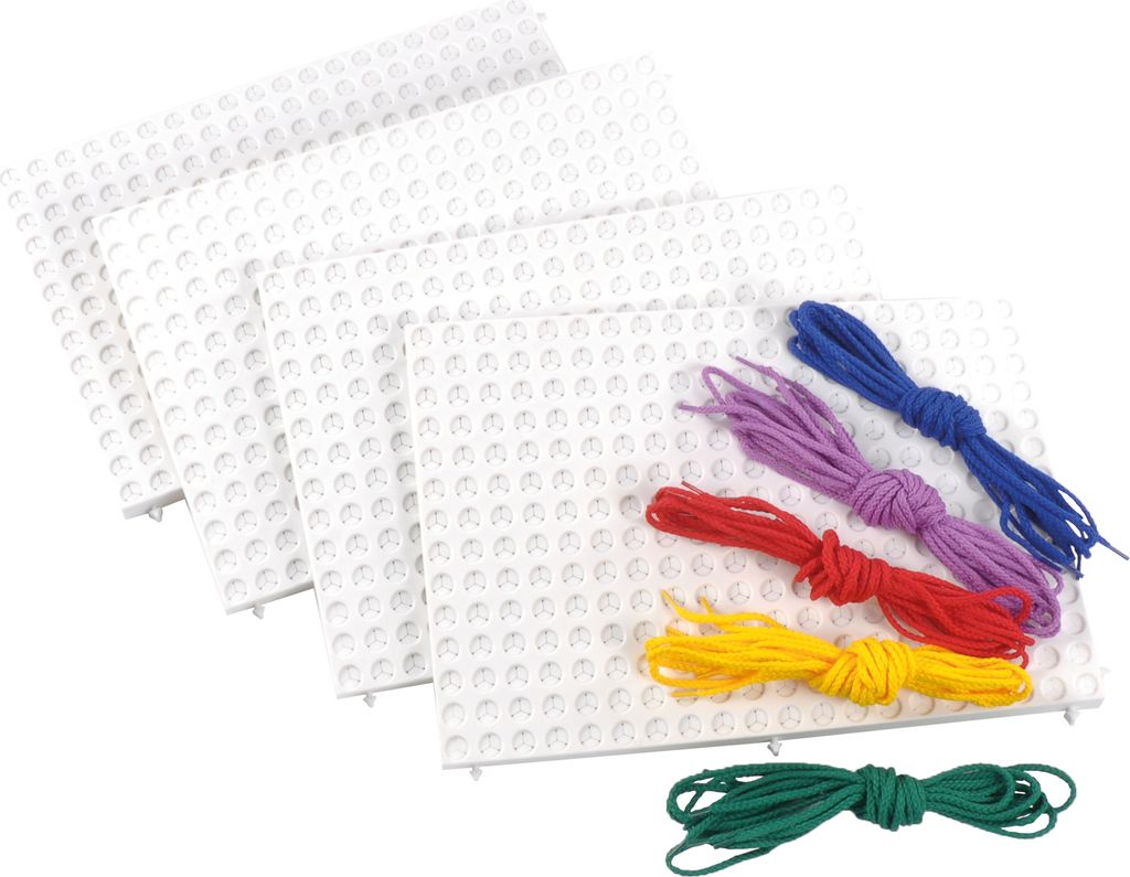 EDUPLAY 120285 Playboards, 4 x 19,5 x 28 cm, Schnüre, Fädelstifte (Farbe zufällig, 1 Set)