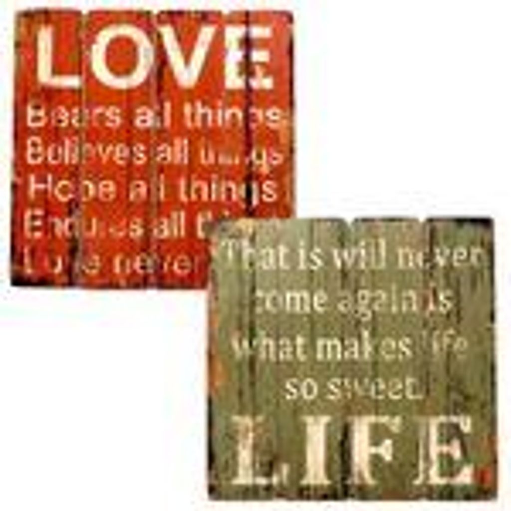 2er Set Wandbilder Holz Wanddeko Love Life ca. 40 x 40 cm