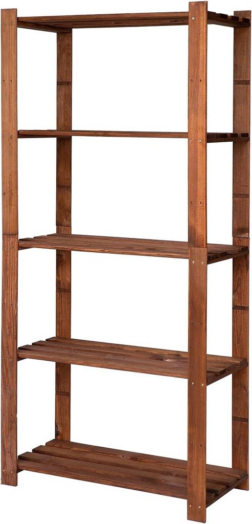 STOLMAK Braun Holzregal Bücherregal 80x170x38 (BxHxT) Wandregal Natur Kiefernholz Massivholzregal Dekoregal 5 Ablagen Kieferregal