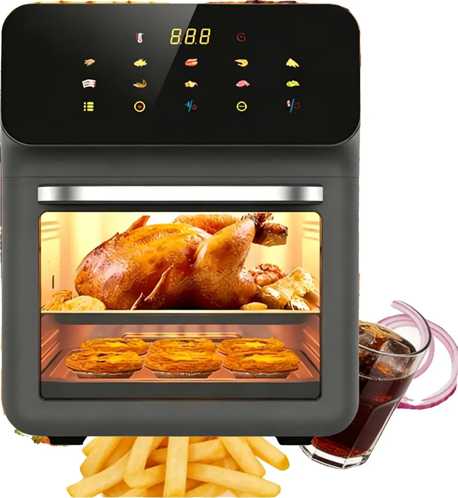 Friggitrice ad aria calda, capacità 10 litri, cottura a convezione a 360°, FD-1015B Nero Grigio, UE