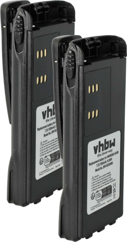 vhbw 2x Akku kompatibel mit Motorola MTX8250LS, MTX850, MTX8250.LS, MTX8250-LS Funkgerät, Walkie Talkie (1500 mAh, 7,2 V, NiMH) + Gürtelclip