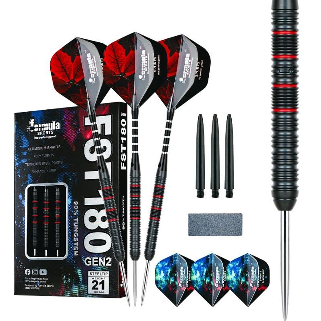 90% Tungsten Steeldarts Set – Profi Metall-Darts 21g mit Aluminium-Schaft, 2 Flight-Designs, Dartspitzen-Schärfer & Geschenkbox