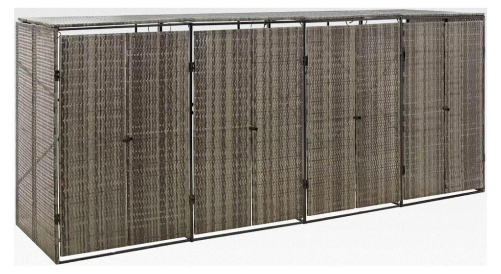 Mülltonnenbox für 4 Tonnen in Grau 274x80x117 cm aus Poly Rattan