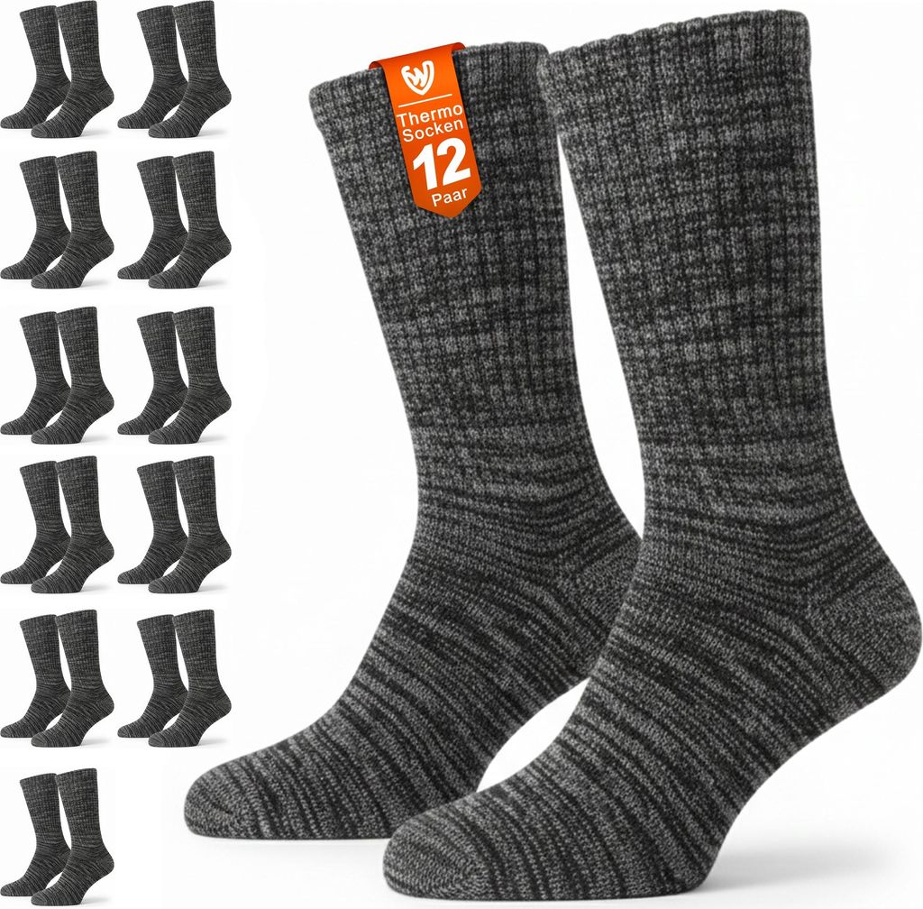 Winter-Thermosocken 2.0 TOG 12er-Paar mit Vollplüsch – Extra warm & bequem, Farbe:Grau, Größe:39-42