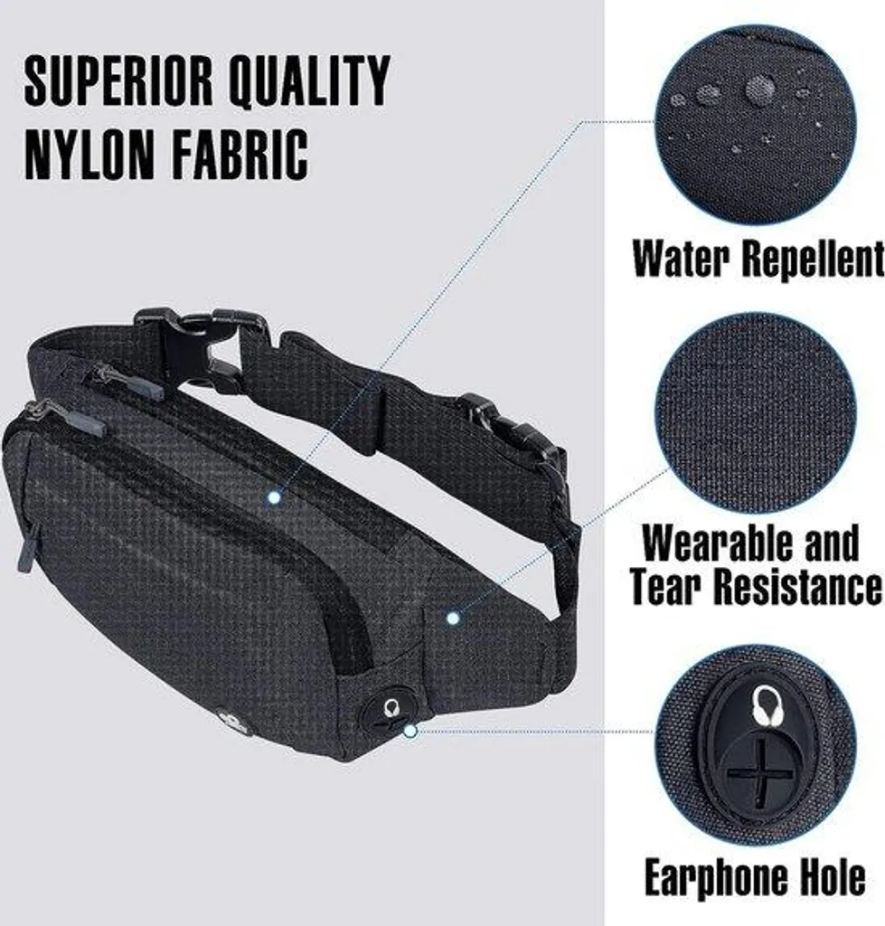 Sac banane de sport noir pour transporter smartphone et clés en courant