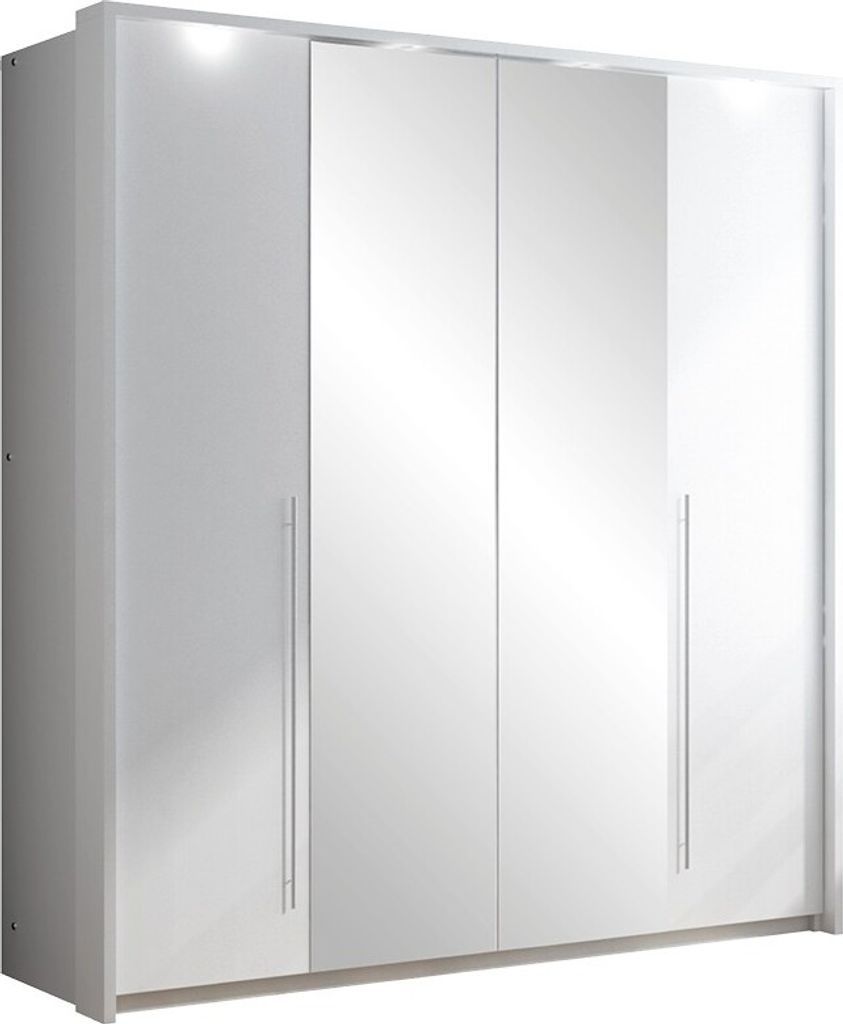 BETTSO Zweitüriger Drehkleiderschrank mit Beleuchtung und Spiegel BAMER 210 Weiß