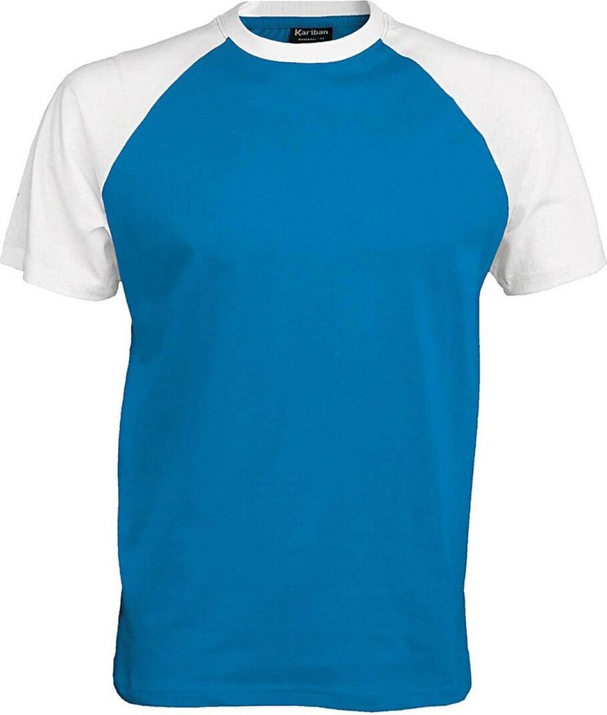 Kariban Herren Baseball T-Shirt Baumwolle Kontrast Kurzarm Shirt, Größe:XL, Farbe:Aqua Blue/White